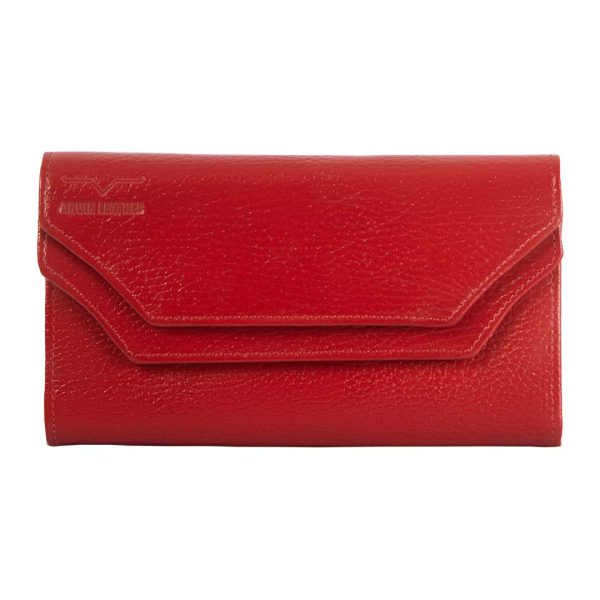 کیف پول زنانه چرم طبیعی قرمز آروین چرم