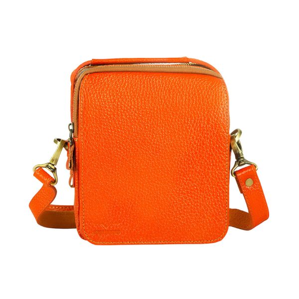 کیف دوشی اسپرت چرم طبیعی آروین چرم نارنجی AR-125 arvinleather