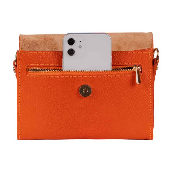 کیف دوشی کوچک چرم طبیعی زنانه آوین چرم نارنجی AR-116