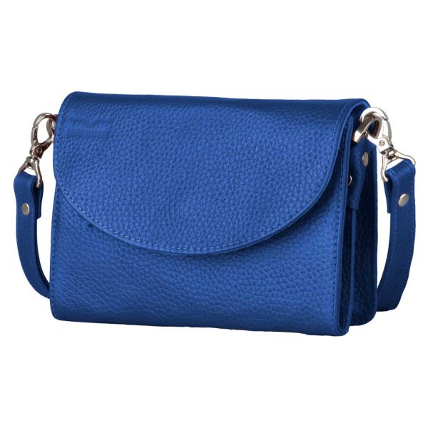کیف دوشی کوچک چرم طبیعی زنانه آوین چرم آبی‌کاربنی AR-116