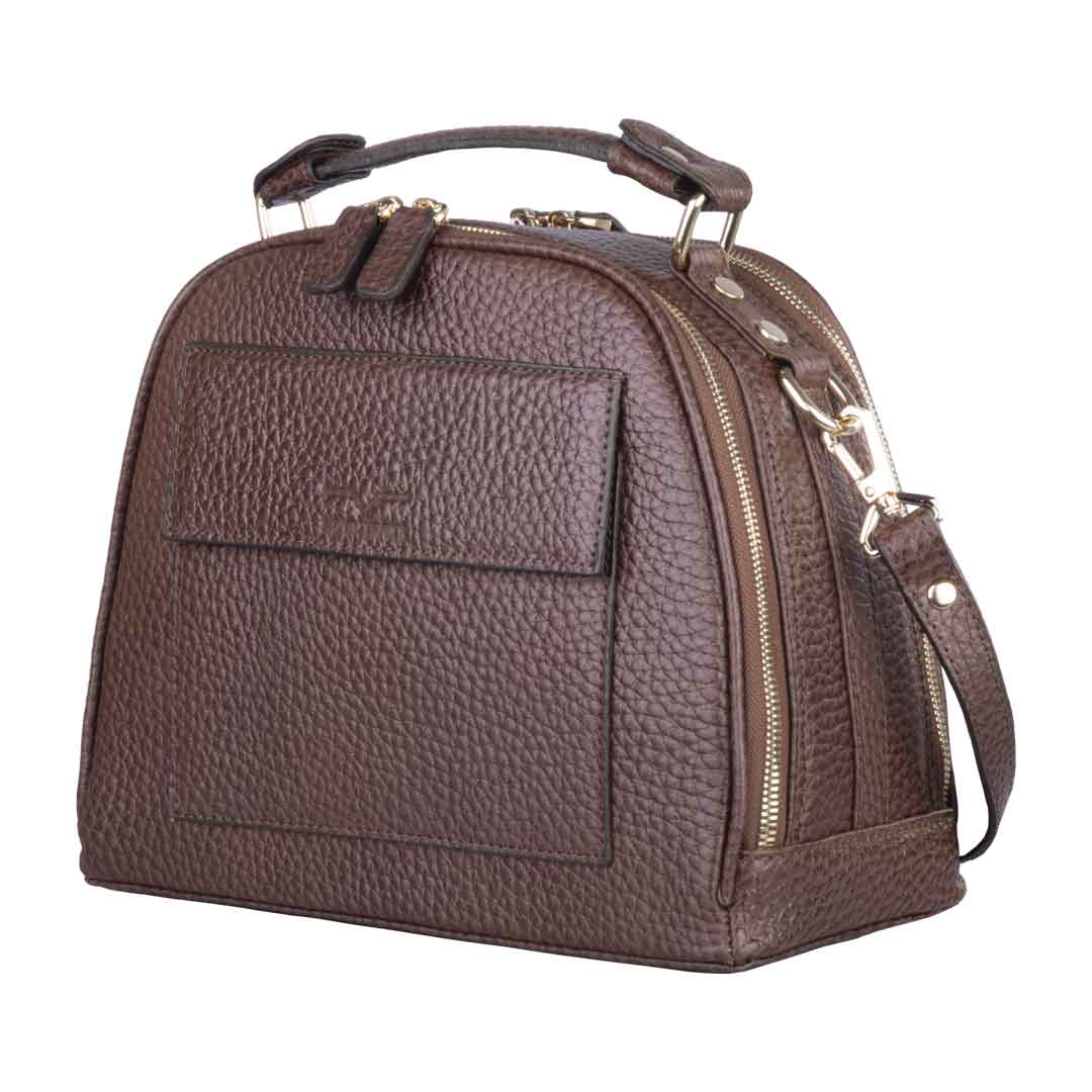 کیف دوشی زنانه چرم طبیعی آروین چرم قهوه‌ای کد AR-184